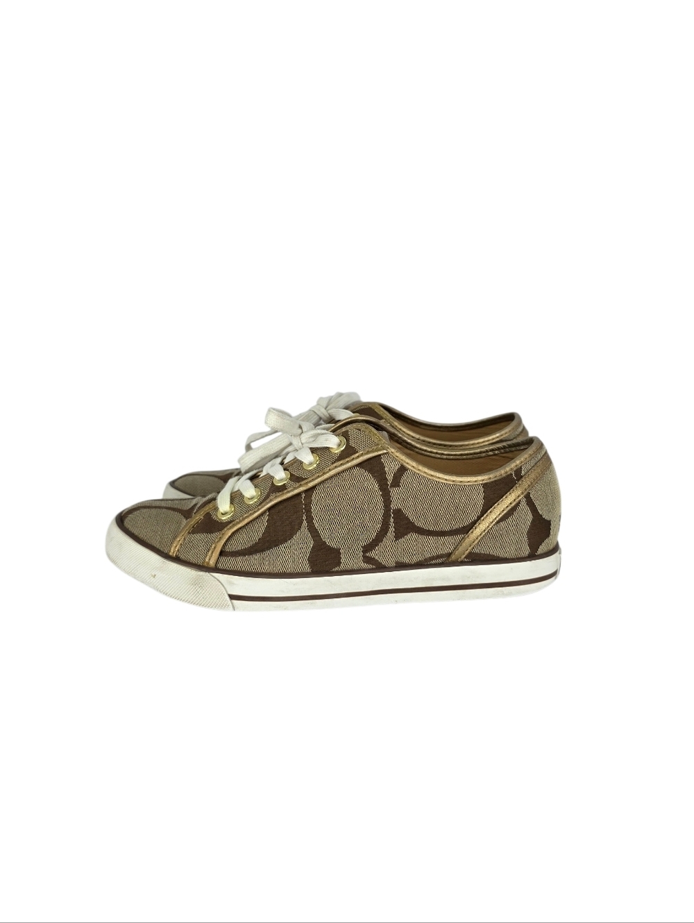 Y2K COACH Dalia II C Signature Classic Khaki Gold Brown Tennis Shoes Size 7.5 B